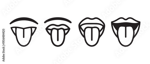 Diverse Mouth Expressions. Set of Four Line Art Icons Showing Tongues Sticking Out in Different Styles for Oral Health, Taste, and Communication.