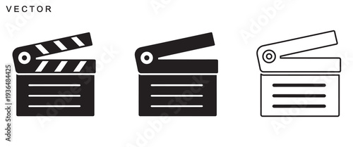 Clapper board icon, film movie clapper board vector set, camera, film, clapper board, reel, player icon illustration