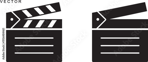 Clapper board icon, film movie clapper board vector set, camera, film, clapper board, reel, player icon illustration