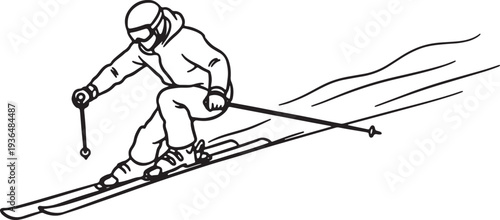 Line Art Illustration of a Skier Downhill