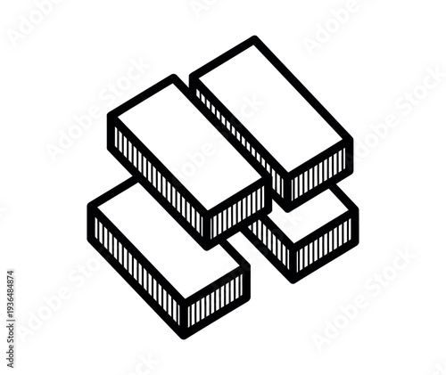 A stack of rectangular boxes in a simple black and white illustration