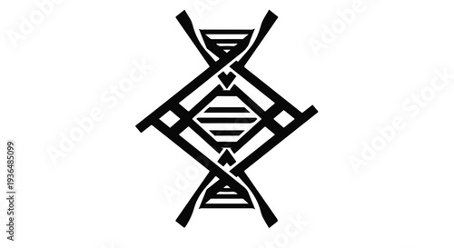 Abstract black and white stylized DNA helix illustration representing genetic science and biology.