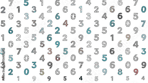 Abstract seamless pattern created with various numbers in different fonts and colors providing a modern mathematical background.