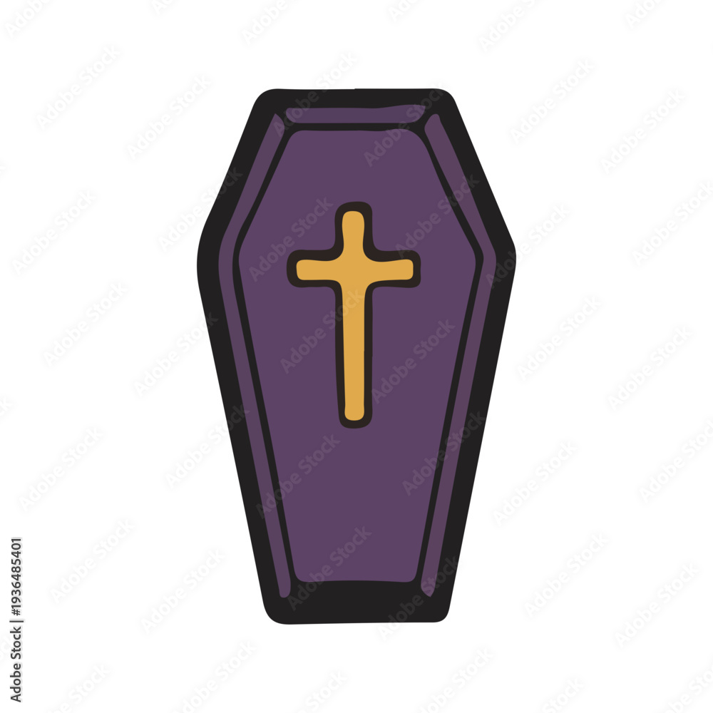 Fototapeta premium Purple Coffin with Cross Icon