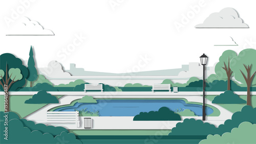 Flat Design Park Landscape Background for Website & Presentation Graphics