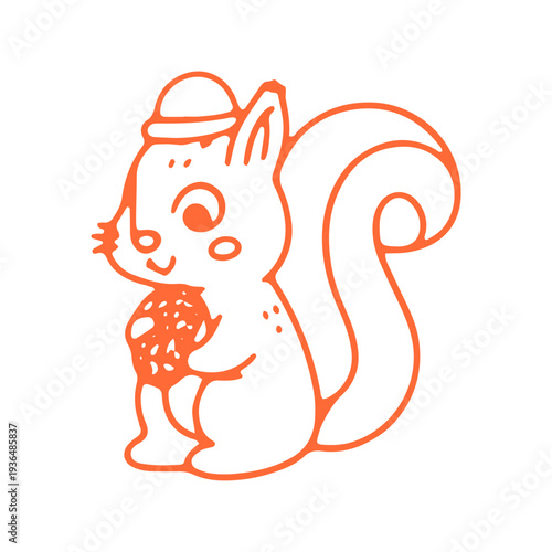 Cute Squirrel with Acorn Outline