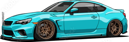 A high-performance sports car illustration viewed from the side showcasing its vibrant color and sleek design on a clean background