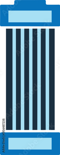 Abstract building icon representing modern skyscraper architecture with blue vertical lines and light blue headers