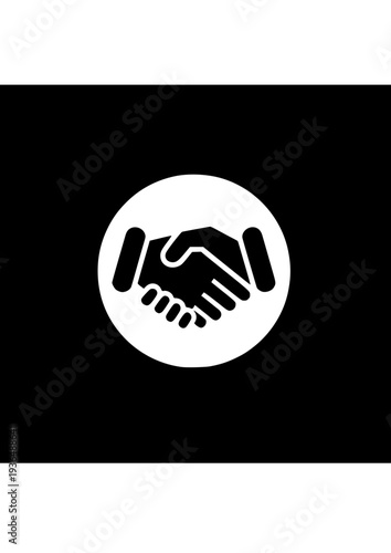White Handshake Icon in Circle on Black Background — Unity, Trust & the Universal Symbol of Agreement, Partnership, and Ethical Collaboration