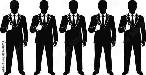 businessman thumbs up silhouette set, confident corporate professional approval success gesture leadership business vector illustration collection