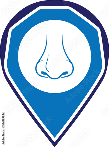 Nose icon in a location pin marker, symbolizing scent detection or place identification
