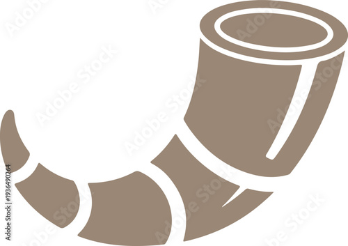 Minimalist cornucopia or horn of plenty, depicted in shades of brown on a transparent checkered background