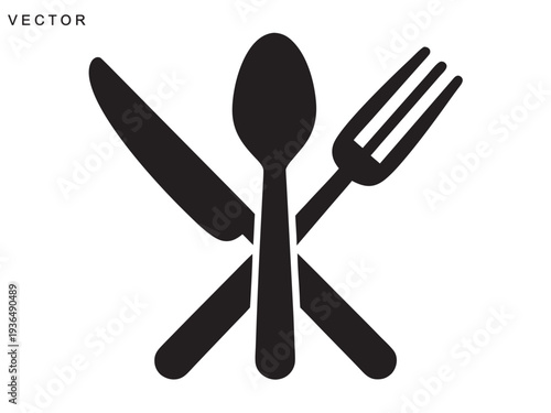 Fork, knife and spoon icon set, Dining silverware Silhouette, Tableware set flat style, Vector illustration