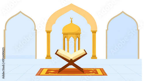 Islamic holy book icons, Quran book vector, religious symbol illustration, muslim prayer design, spirituality concept art, cad drawing flat vector illustration
