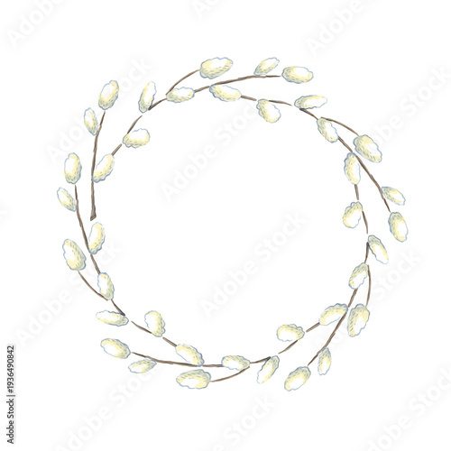 Willow twigs wreath. Watercolor Easter illustration