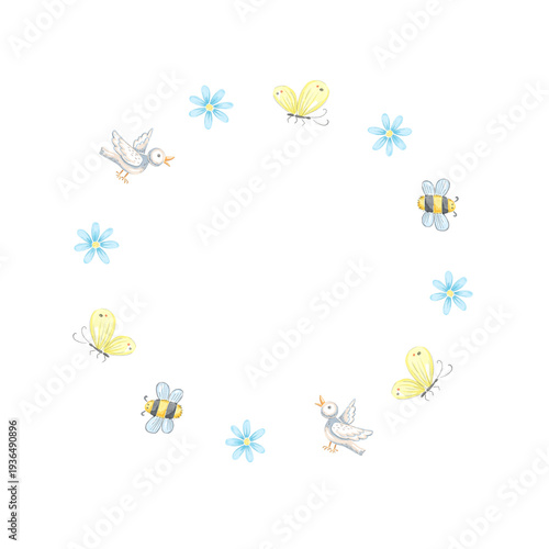 Spring wreath. Watercolor hand drawn illustration