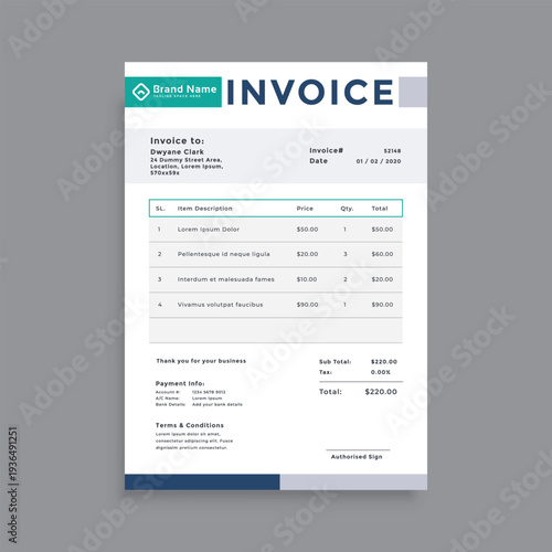Modern Minimal Invoice Template Design for Business. Professional Billing Invoice Layout