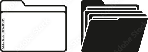 folder icons set, file directory and document storage symbols for digital organization data management office archive illustration