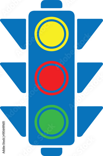 Three color traffic light vector graphic. road signal for safety control. bright illuminated yellow red green lights