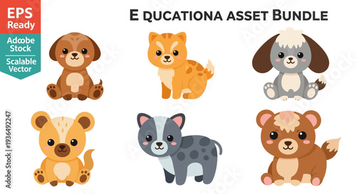 Cute cartoon animal collection playful puppies kittens and bear cub illustrations