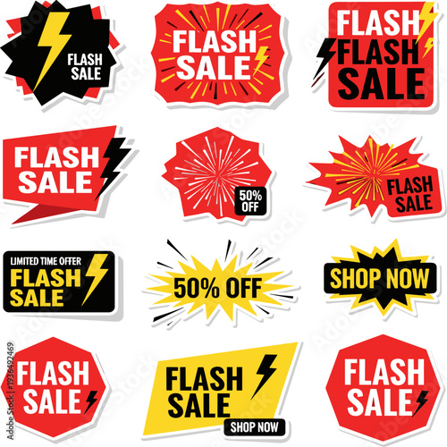 Colorful vector set of sale tags labels and discount stickers with price icons and promotional badges for retail shop offers and business promotions