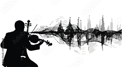 Silhouette of a musician playing violin, creating a visual sound wave