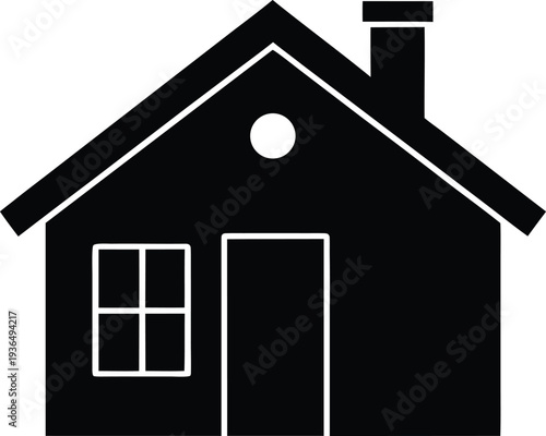 Solid black house silhouette with window and chimney