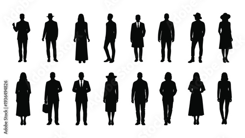A group of people in silhouette standing in two rows