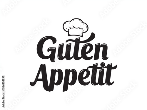 Black chef hat logo design with appetit text for food business branding