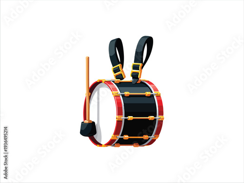 Illustration of a small drum set with sticks and carrying straps