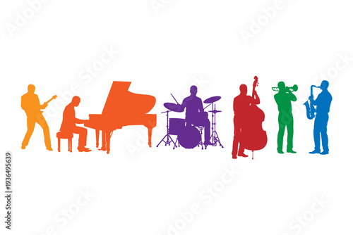 Colorful Group of Musicians Silhouette Illustration