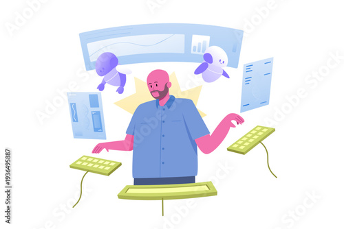 Scientist Managing AI and Genetic Data with Virtual Assistants