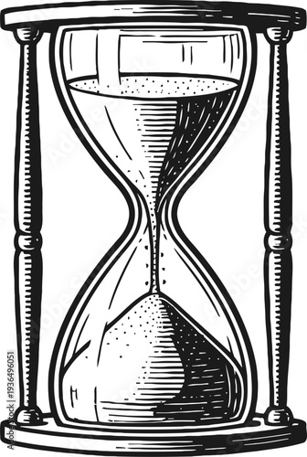 Vintage hourglass with flowing sand in wooden frame classic timer symbolizing time passage and measurement