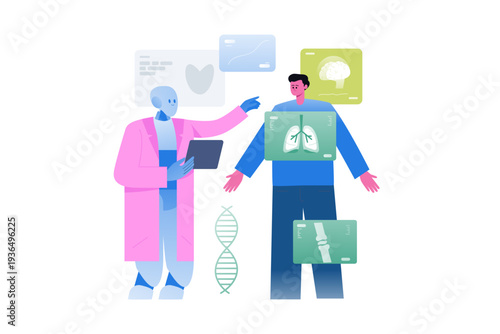 AI Robot Doctor Performing Digital Medical Diagnosis Illustration