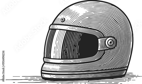 vintage motorcycle helmet illustration retro biker headgear with visor and detailed engraving