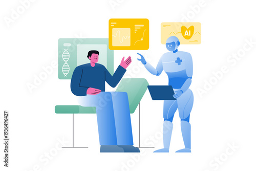AI Healthcare Assistant Consulting Patient with Digital Medical Data Illustration