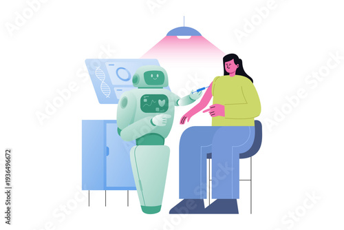 AI Medical Robot Giving Vaccination to Patient Illustration