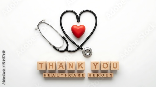Stethoscope Heart with Thank You Healthcare Heroes Text for Doctors Day