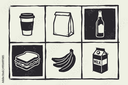Hand Drawn Food and Drink Icons Set Vintage Style