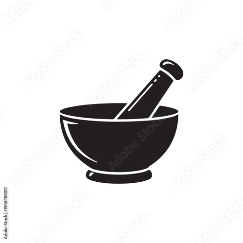 Black and white mortar and pestle isolated transparent background illustration
