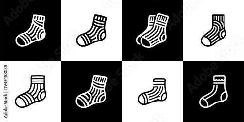 Icon Set Vector of 8 Socks Outline Footwear Fashion Collection