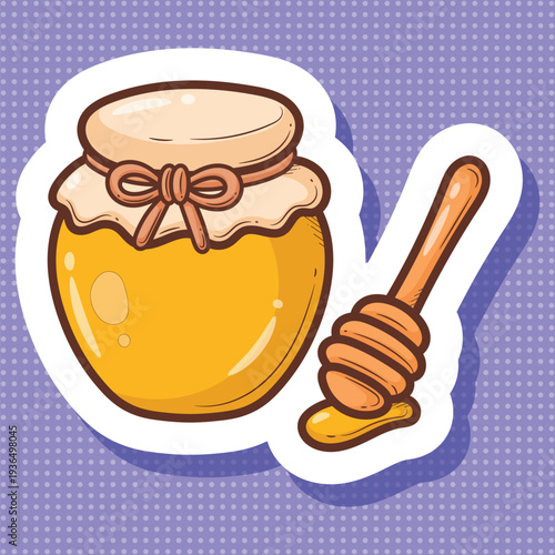 Cartoon Honey Jar and Dipper Vector Art