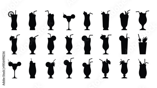 A collection of black cocktail glass silhouettes on a white background