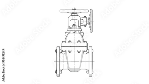 Technical drawing of industrial valve mechanism illustration