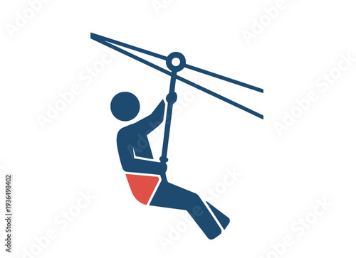 A simple graphic icon shows a person riding a zipline cable for outdoor adventure recreation