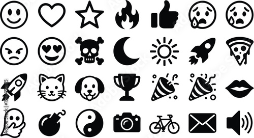 Set of 25 black and white icons vector