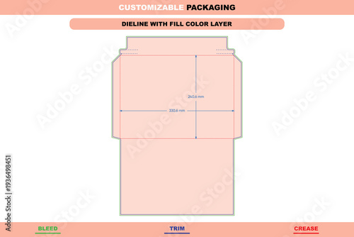 Custom envelope dieline editable carton stationery template customizable folding structure printable design layout detailed trendy branding cut die line pack