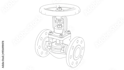 Industrial Valve Cutaway Technical Illustration, Mechanical Valve Internal Engineering Diagram