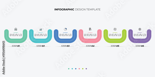 Modern infographics 6 options banner with arrows on grey background. Simple infographics design template Can be used for web design and workflow layout