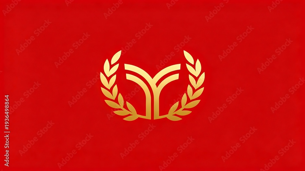Fototapeta premium Red Flag With Golden Wreath Symbol